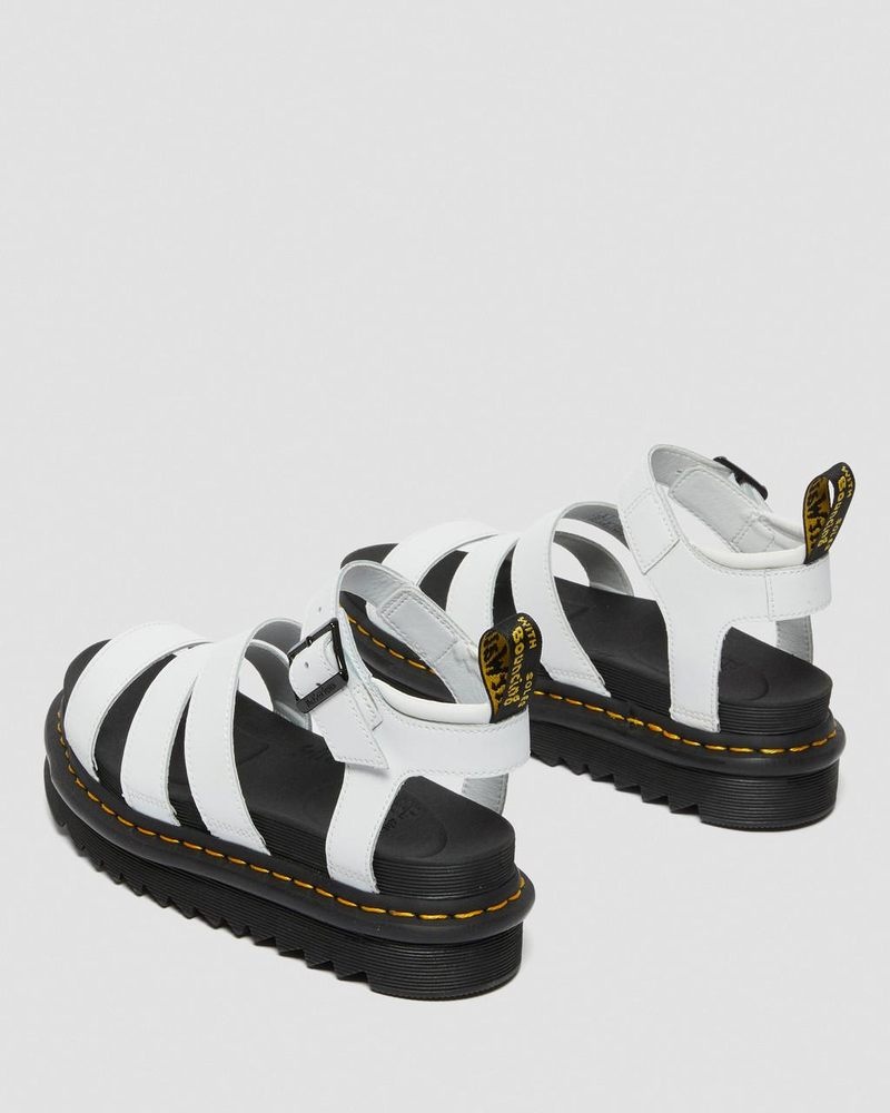 White Dr Martens Blaire Hydro Leather Strap Sandals (Hydro Leather) Platforms Sandals | UF17-A5MV