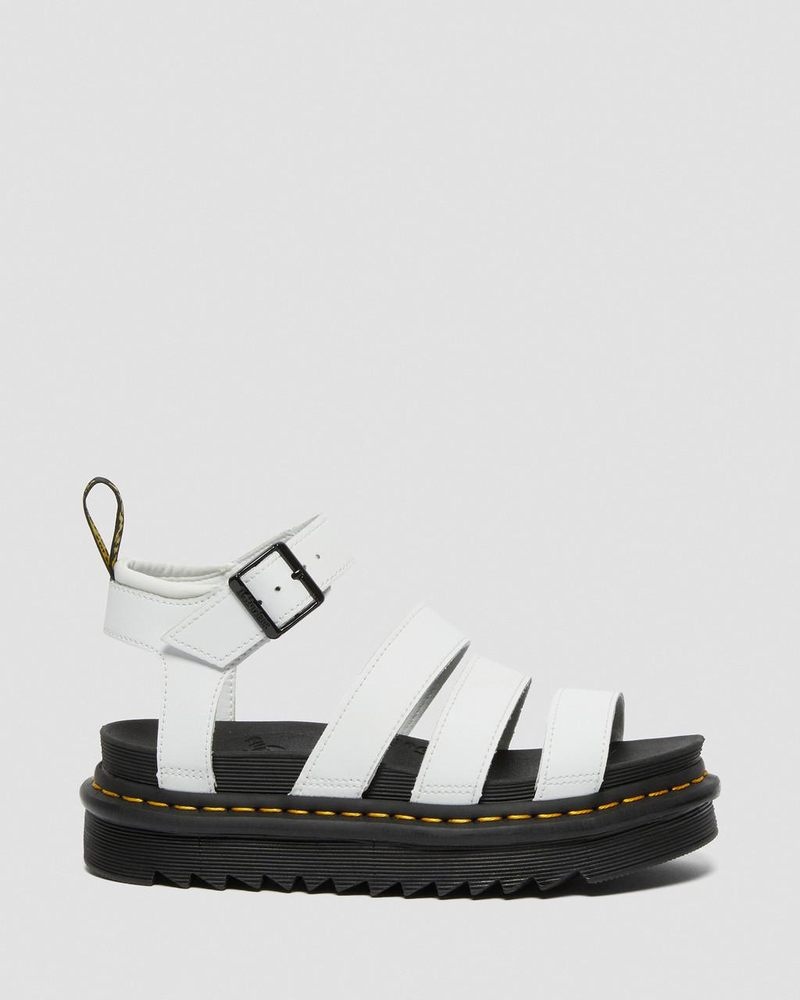 White Dr Martens Blaire Hydro Leather Strap Sandals (Hydro Leather) Platforms Sandals | UF17-A5MV