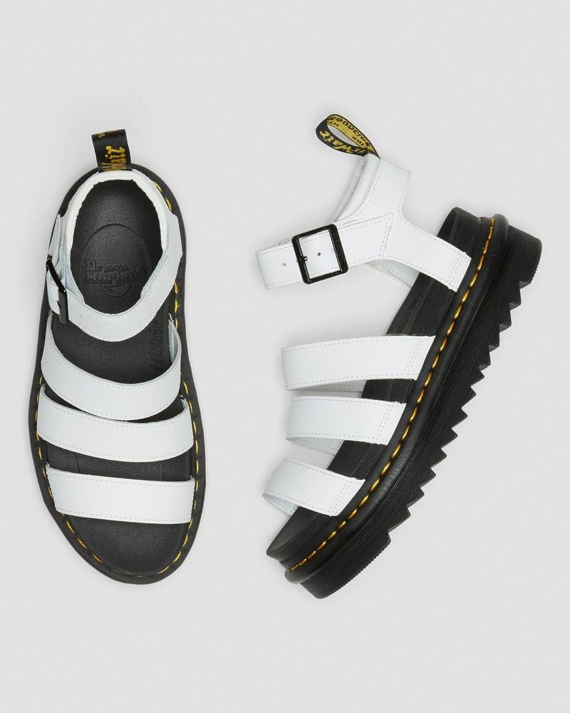 White Dr Martens Blaire Hydro Leather Strap Sandals (Hydro Leather) Platforms Sandals | UF17-A5MV