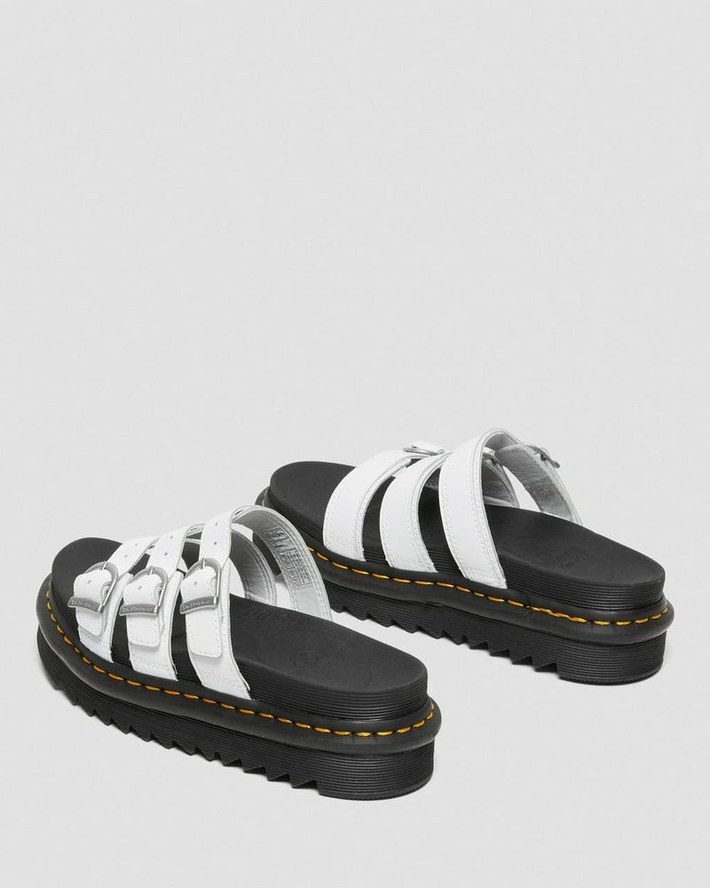 White Dr Martens Blaire Leather Slide Sandals (Hydro Leather) Platforms Sandals | TU37-O2TJ