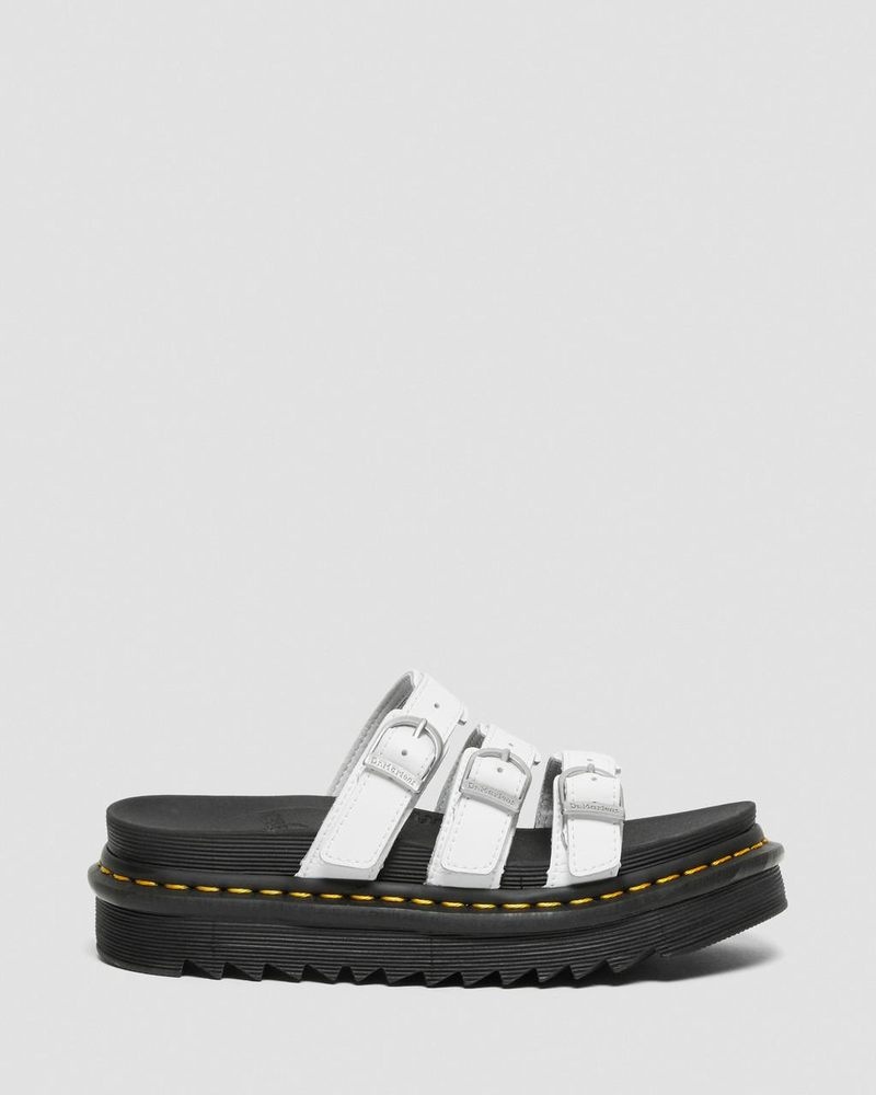 White Dr Martens Blaire Leather Slide Sandals (Hydro Leather) Platforms Sandals | TU37-O2TJ