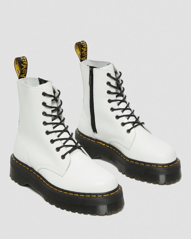 White Dr Martens Jadon Boot Smooth Leather Platforms (Polished Smooth) Platforms Boots | MD79-V2XQ