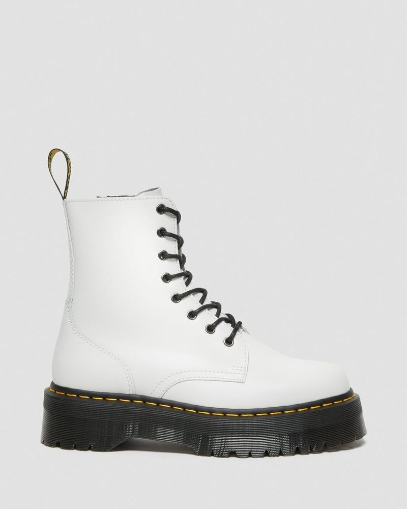 White Dr Martens Jadon Boot Smooth Leather Platforms (Polished Smooth) Platforms Boots | MD79-V2XQ