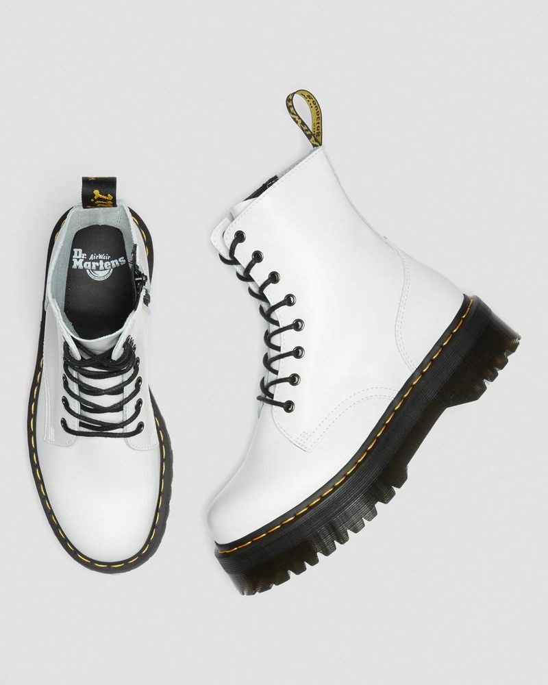 White Dr Martens Jadon Boot Smooth Leather Platforms (Polished Smooth) Platforms Boots | MD79-V2XQ