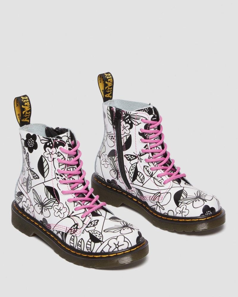 White Dr Martens Junior 1460 Meadow Print Leather Lace Up Boots Boots | LI33-F6HL