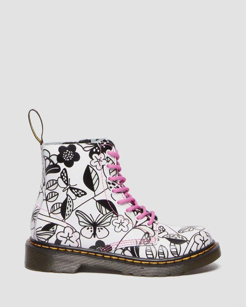 White Dr Martens Junior 1460 Meadow Print Leather Lace Up Boots Boots | LI33-F6HL