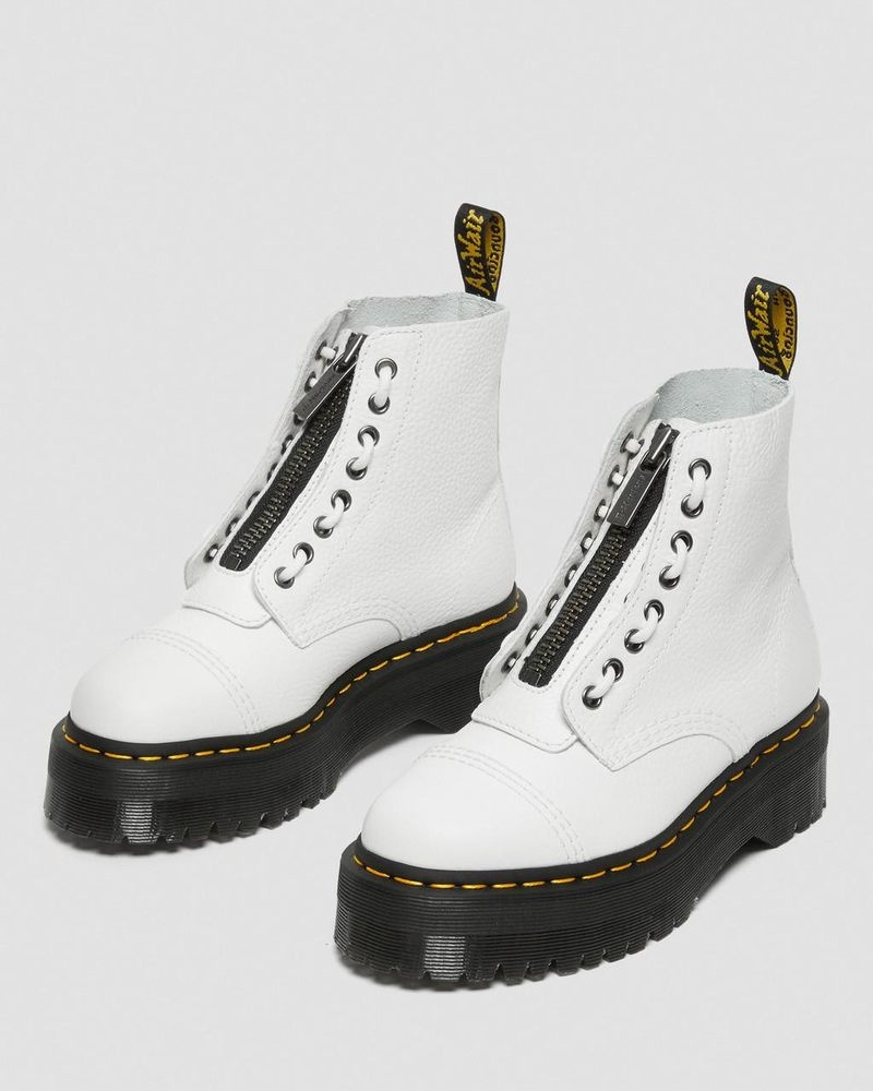 White Dr Martens Sinclair Milled Nappa Leather Platform Boots (Milled Nappa) Platforms Boots | ZU42-J0CW