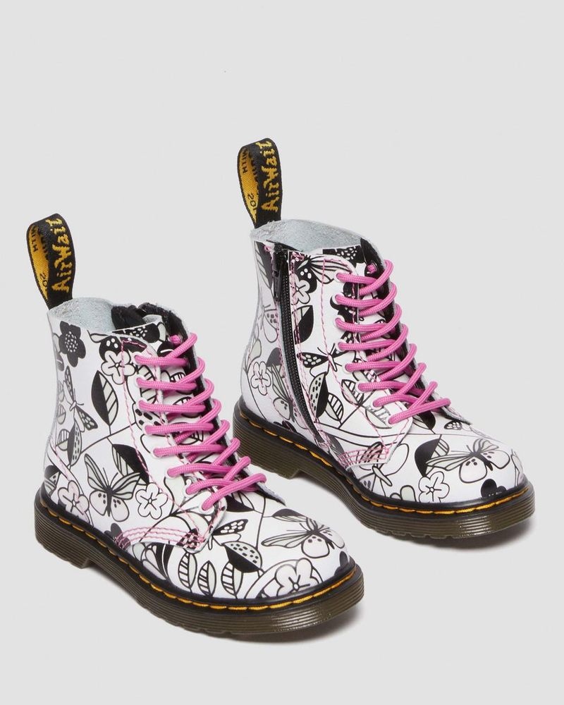 White Dr Martens Toddler 1460 Meadow Print Leather Lace Up Boots Boots | FZ14-Z3XX