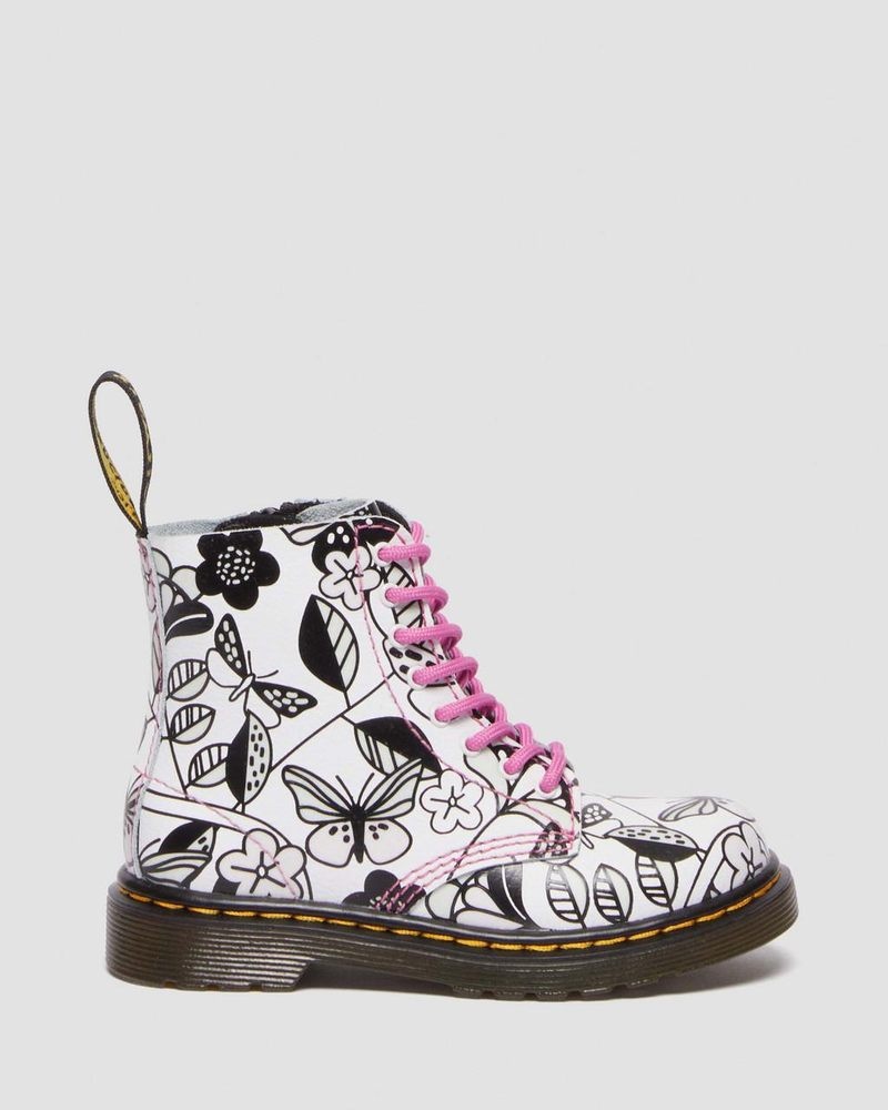 White Dr Martens Toddler 1460 Meadow Print Leather Lace Up Boots Boots | FZ14-Z3XX