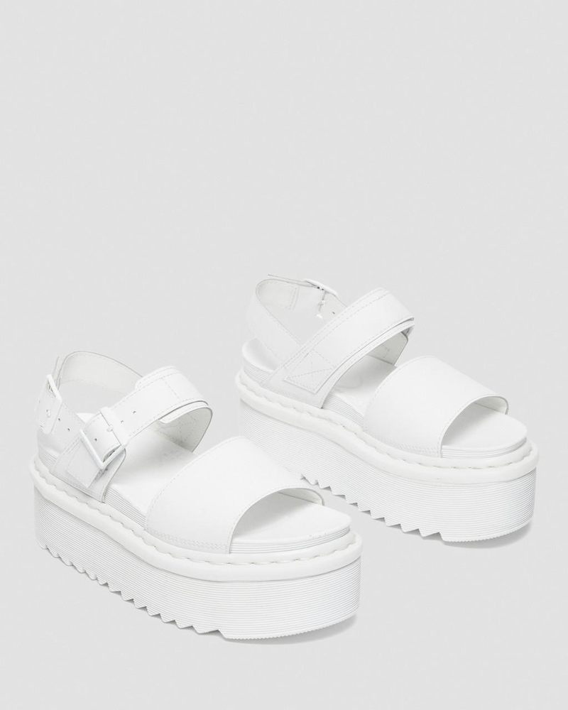 White Dr Martens Voss Mono Leather Platform Strap Sandals (Hydro Leather) Platforms Sandals | FN64-X5LF