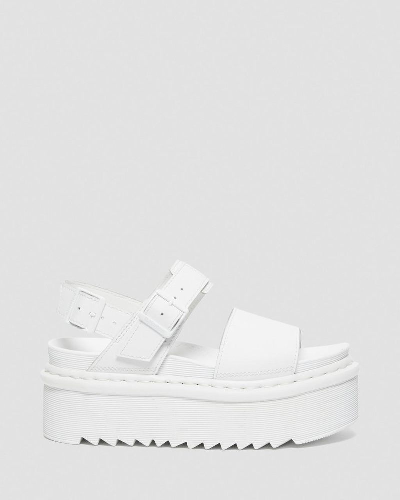 White Dr Martens Voss Mono Leather Platform Strap Sandals (Hydro Leather) Platforms Sandals | FN64-X5LF