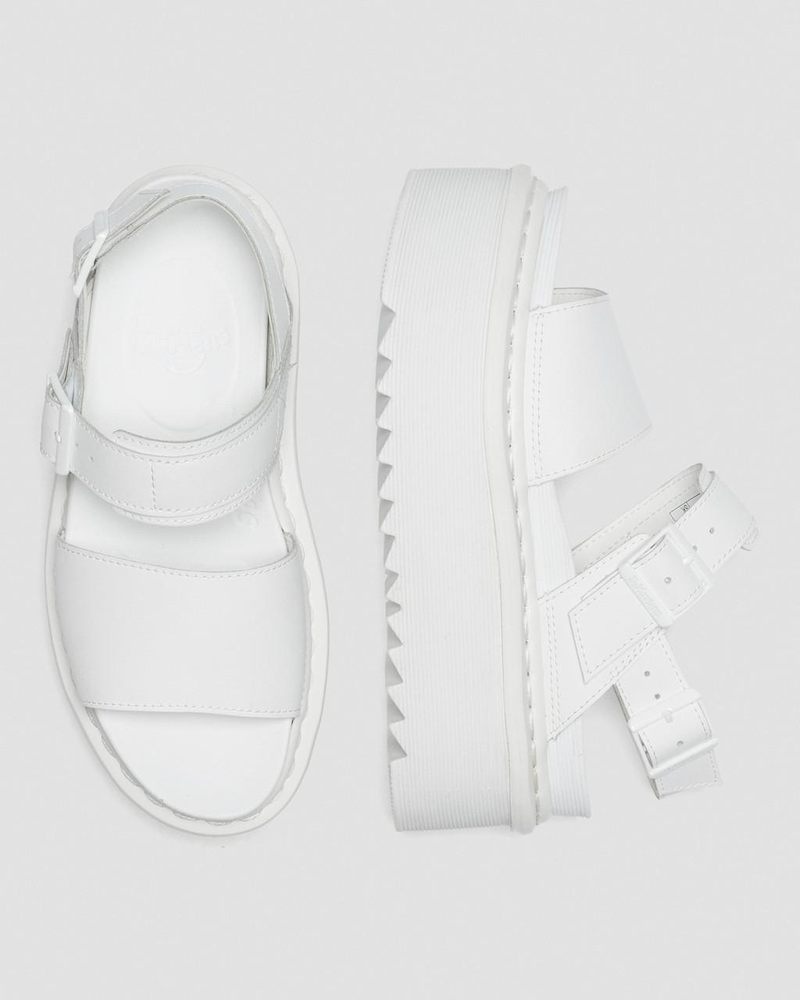 White Dr Martens Voss Mono Leather Platform Strap Sandals (Hydro Leather) Platforms Sandals | FN64-X5LF