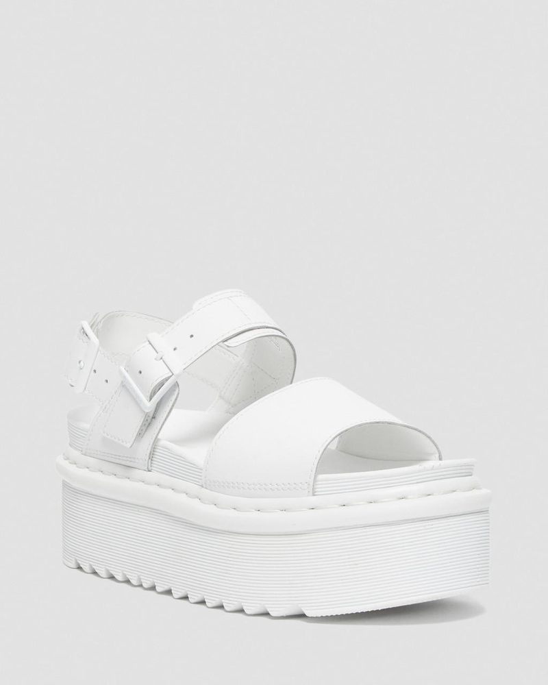 White Dr Martens Voss Mono Leather Platform Strap Sandals (Hydro Leather) Platforms Sandals | FN64-X5LF