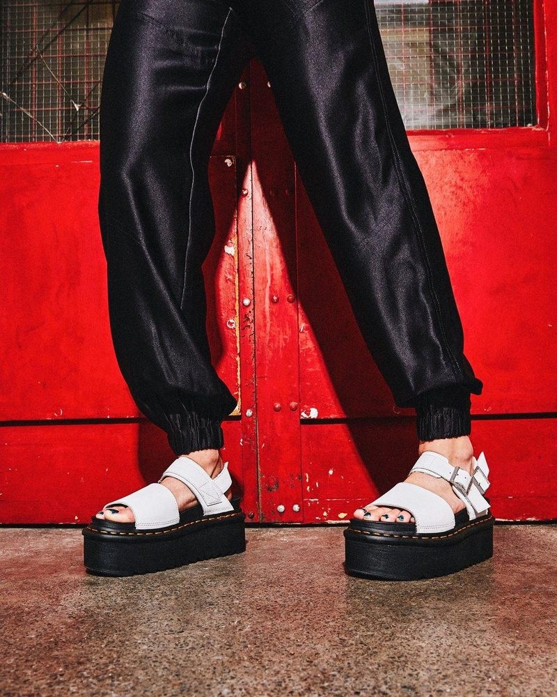 White Dr Martens Voss - Leather Strap Platform Sandals (Hydro Leather) Platforms Sandals | SU16-Y7EB