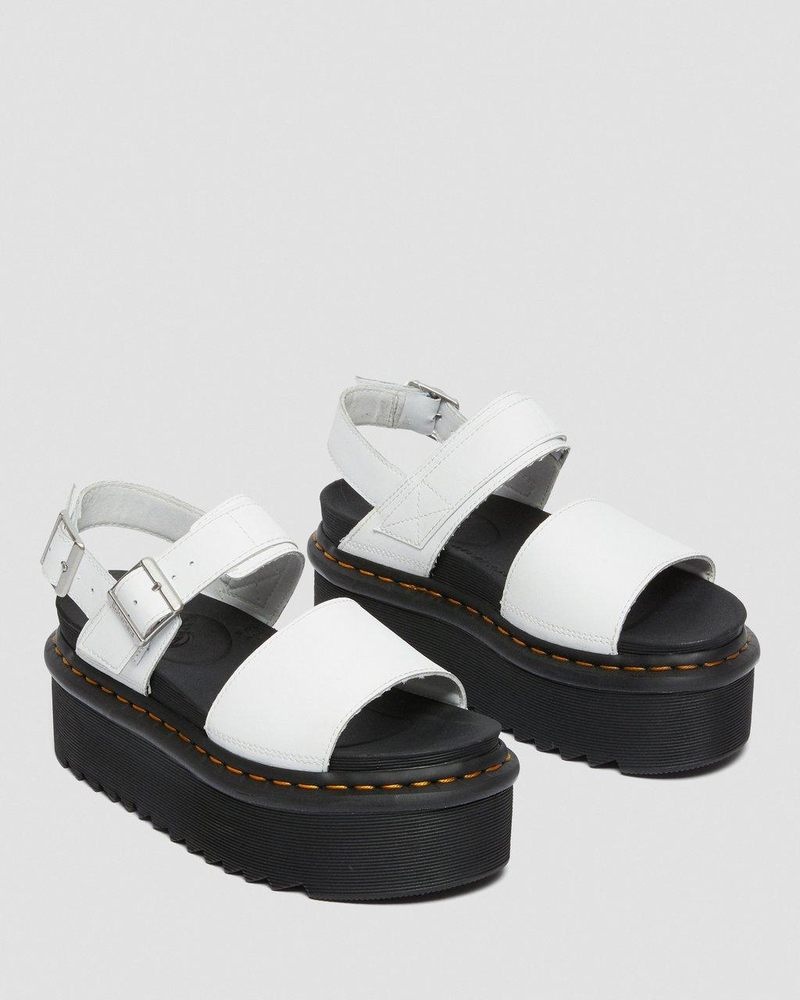 White Dr Martens Voss - Leather Strap Platform Sandals (Hydro Leather) Platforms Sandals | SU16-Y7EB