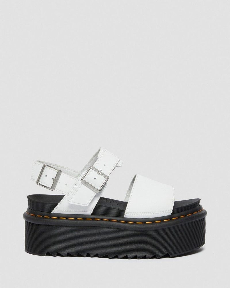 White Dr Martens Voss - Leather Strap Platform Sandals (Hydro Leather) Platforms Sandals | SU16-Y7EB