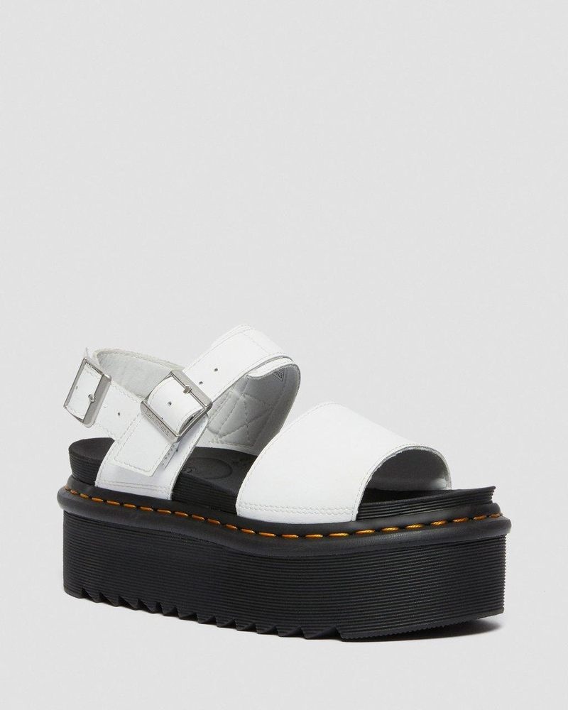 White Dr Martens Voss - Leather Strap Platform Sandals (Hydro Leather) Platforms Sandals | SU16-Y7EB