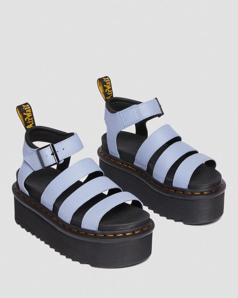 Zen Blue Dr Martens Blaire Pisa Leather Platform Strap Sandals (Pisa) Platforms Sandals | QB28-H0GW